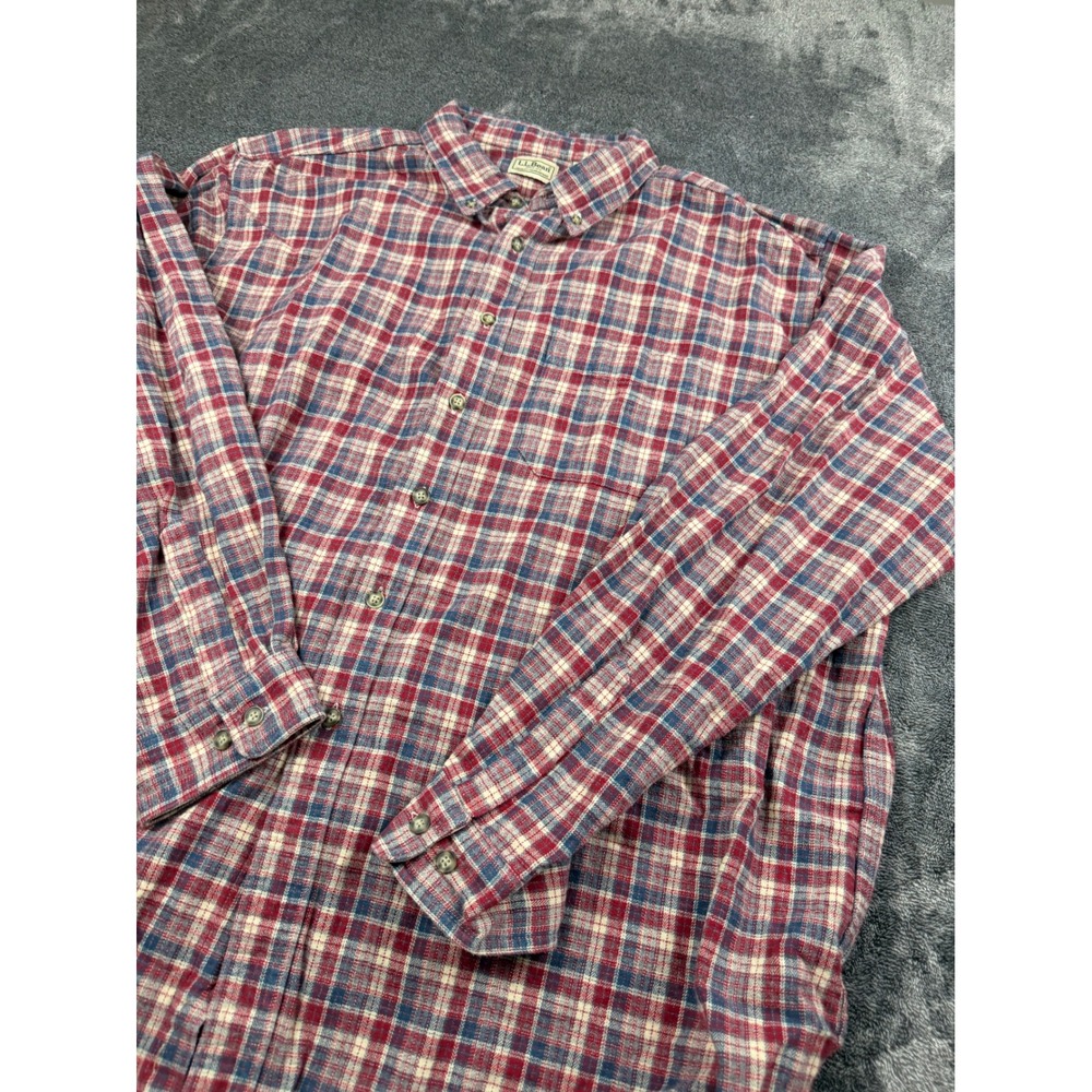 LL Bean Mens XXL Plaid Flannel Button Down Shirt Red Blue Cotton OMT30